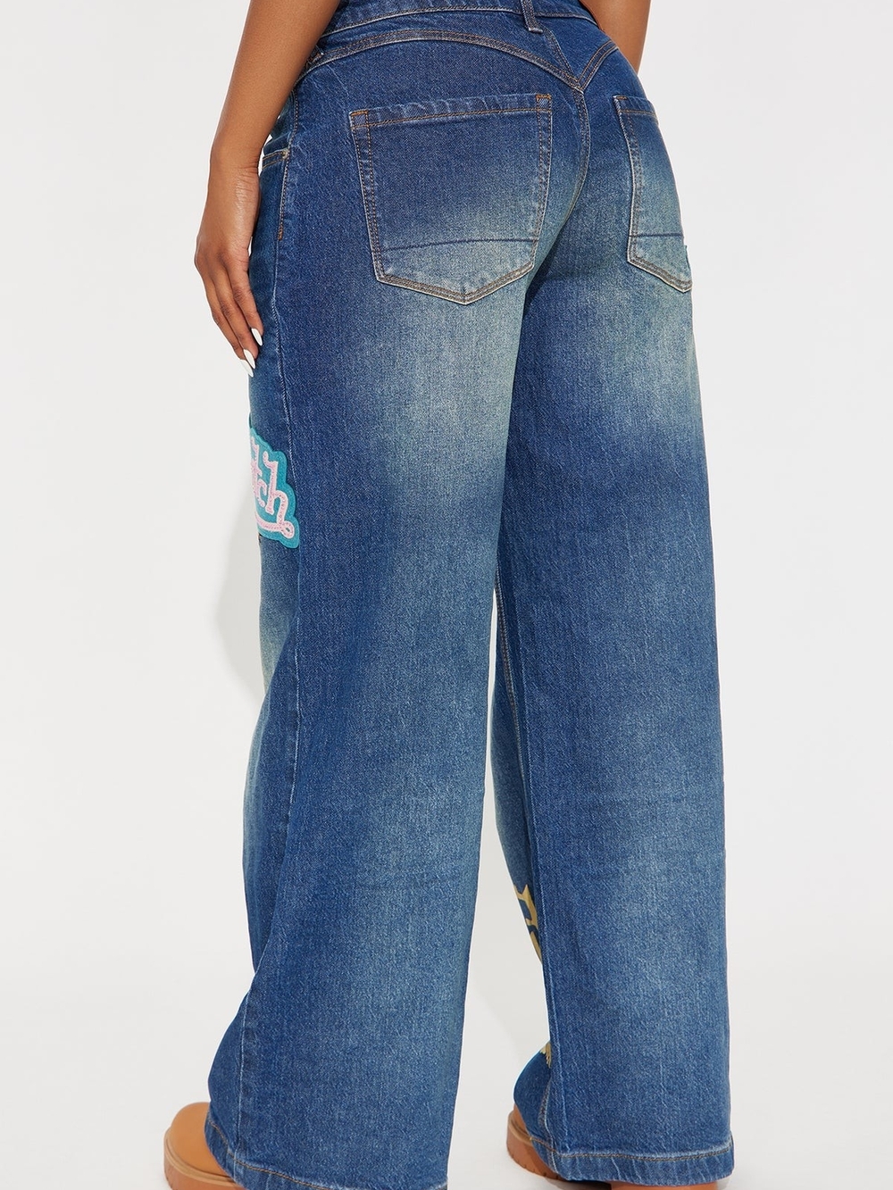 VON DUTCH Blue Wide-Leg JEANS Embroidered Logo Women's 9 Size 28 NWT - Picture 5 of 6